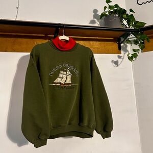 Harry Rosen Olive Green and Red Turtleneck Sweater